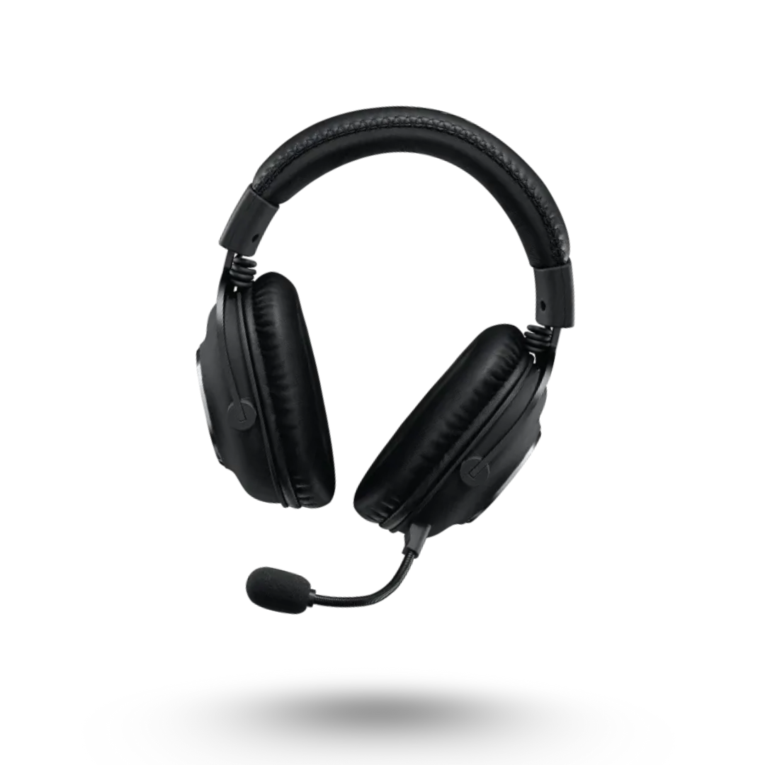 Black gaming headset on a white background