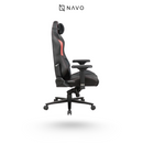 Black gaming chair with red accents on a white background, featuring the NAVO brand.