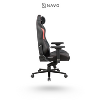 Black gaming chair with red accents on a white background, featuring the NAVO brand.