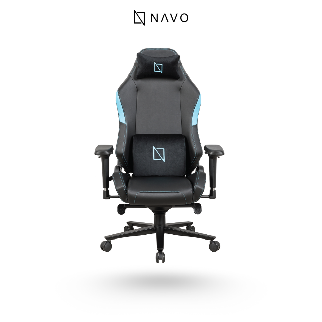 Navodesk APEX Chair, Premium Ergonomic Gaming Chair with Memory Foam Pillows, Magnetic Headrest & Integrated Lumbar Support By NAVO (CLOUD LEATHER - M, BLUE)