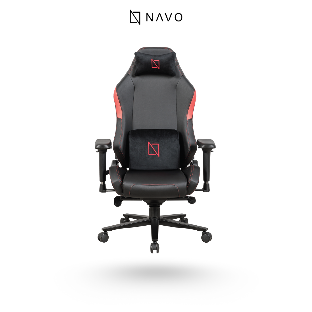 Navodesk APEX Chair, Premium Ergonomic Gaming Chair with Memory Foam Pillows, Magnetic Headrest & Integrated Lumbar Support By NAVO (CLOUD LEATHER - M, RED)