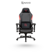 Navodesk APEX ergonomic gaming chair in red with cloud leather, memory foam pillows, and magnetic headrest