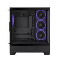 Computer case with purple LED lighting on a white background