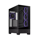 Black computer case with purple accents on a white background