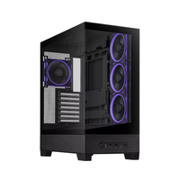 Black computer case with purple accents on a white background