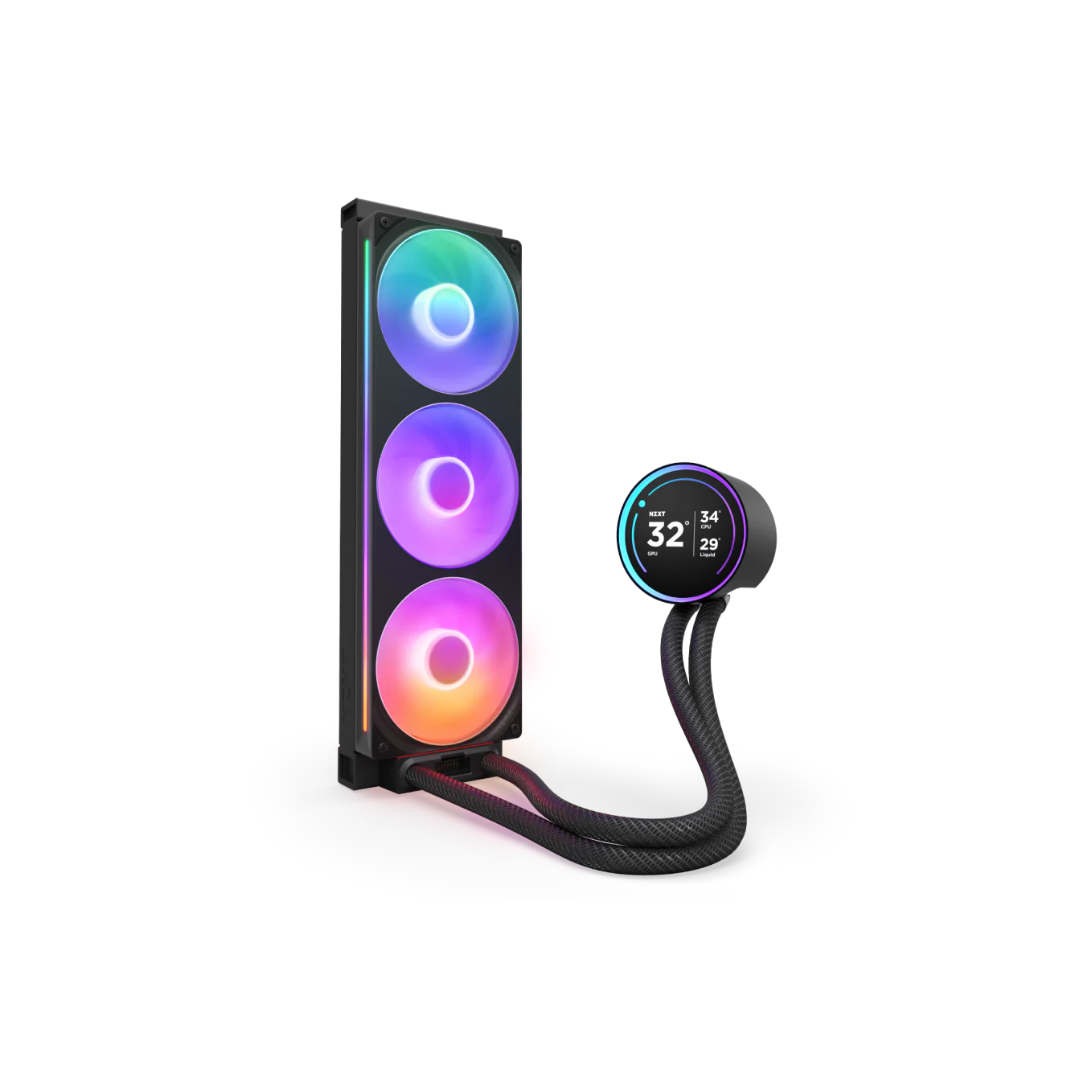 NZXT Kraken Elite RGB 360 - RL-KR36E-W1-360mm AIO CPU Liquid Cooler - Customizable 2.36_ LCD Display for Images, Performance Metrics - High-Performance Pump - 3 x F120 RGB Core Fans - BLACK