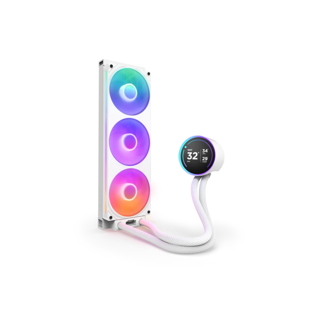 NZXT Kraken Elite RGB 360 - RL-KR36E-W1-360mm AIO CPU Liquid Cooler - Customizable 2.36_ LCD Display for Images, Performance Metrics - High-Performance Pump - 3 x F120 RGB Core Fans - White