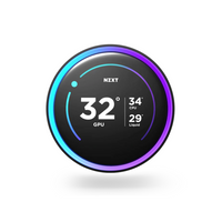 NZXT circular device with temperature readings on a white background