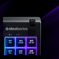 Steelseries gaming controller with illuminated buttons on a dark background