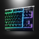 Gaming keyboard with RGB lighting on a dark background