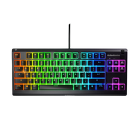 Mechanical keyboard with RGB backlighting on a white background