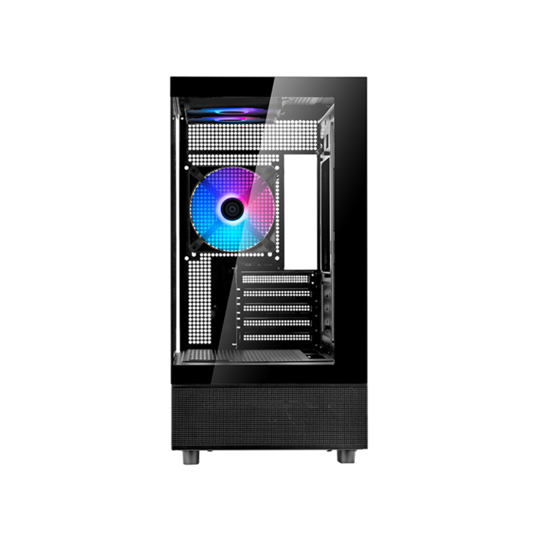 Computer case with RGB lighting on a white background