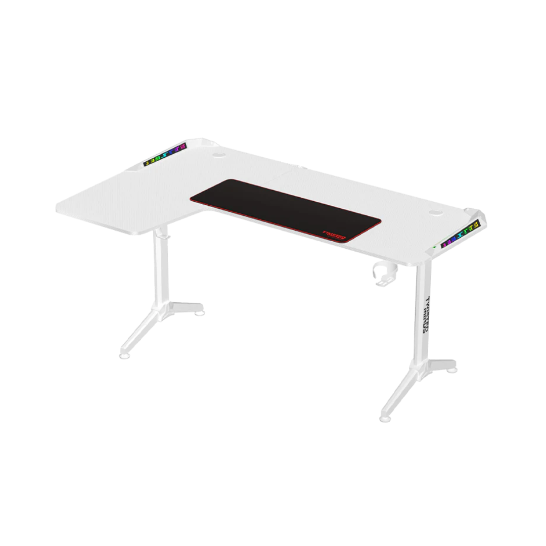 Twisted Minds WARRIOR L Shaped Gaming Desk RGB Left, Easy Cable Management, High Quality Construction, Carbon Fiber Surface, Sleek and Modern, White | TM-Y-LW-RGB
