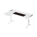 White gaming desk with a large mouse pad on a white background