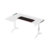 White gaming desk with a large mouse pad on a white background