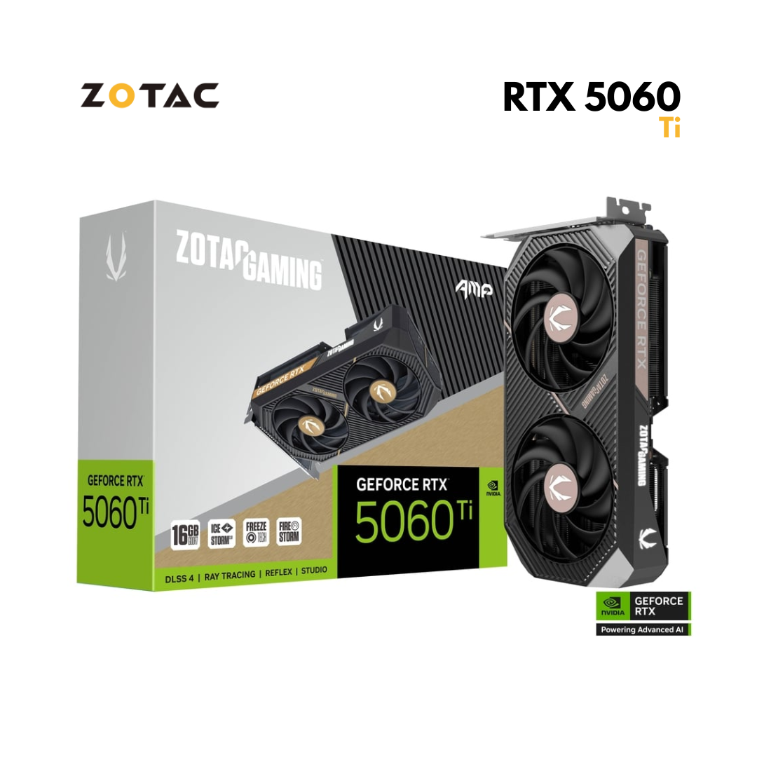 ZOTAC Gaming GeForce RTX 5060 Ti 16GB GDDR7 Graphics Card, AMP Edition, Advanced Cooling, DLSS 3, Ray Tracing | ZT-D50610F-10P
