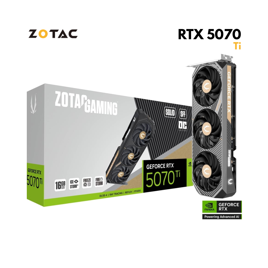 ZOTAC Gaming GeForce RTX 5070 Ti SOLID SFF OC 16GB GDDR7 Graphics Card, Compact Design, Ray Tracing, DLSS 3 | ZT-D50710F-10P