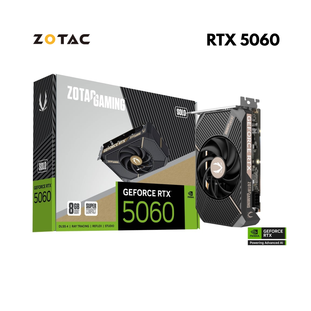 ZOTAC Gaming GeForce RTX 5060 SOLO Edition 8GB GDDR7 Graphics Card, Compact, DLSS 3, Ray Tracing | ZT-D50600A-10P