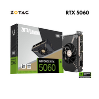Image Alt Text:
ZOTAC RTX 5060 SOLO Edition graphics card with 8GB GDDR7, compact single-fan cooling, DLSS 3, and ray tracing support.