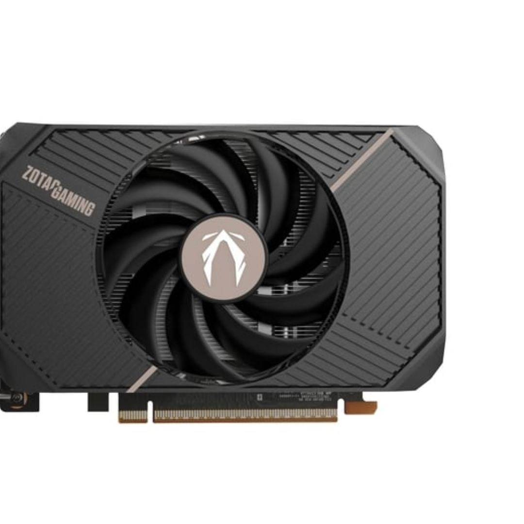 Image Alt Text:
ZOTAC RTX 5060 SOLO Edition graphics card with 8GB GDDR7, compact single-fan cooling, DLSS 3, and ray tracing support.