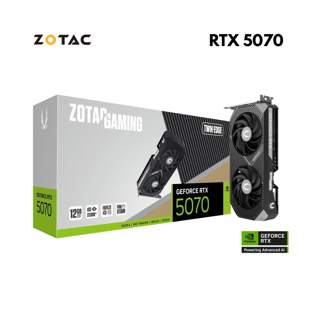ZOTAC Gaming GeForce RTX 5070 Twin Edge 12GB GDDR7 Graphics Card, IceStorm Cooling, DLSS 3, Ray Tracing | ZT-D50700E-10P